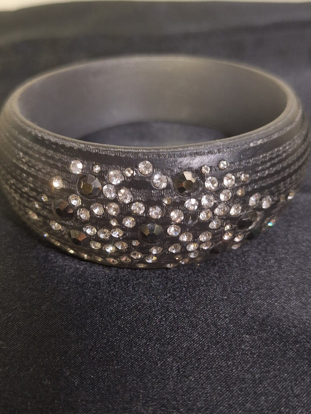 Crystal-Embellished Dark Grey Bangle Bracelet